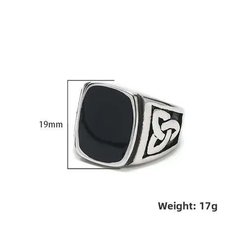 Viking Pirate Celtic Knot Stainless Steel Signet Ring For Men Black Enamel Drip Oil Retro Nordic Punk Style Finger Jewelry