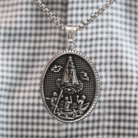Titanstahl Religiöse Jungfrau Maria Relief Anhänger Halskette Für Herren Retro Punk Hip Hop Oval Edelstahl Halsschmuck