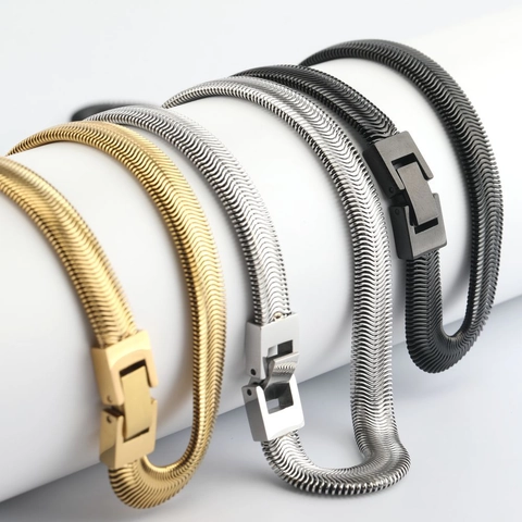 Unisex Titanium Steel Flat Herringbone Snake Chain Necklace Minimalist Hip Hop Gold Silver Black Link Chain Men Women