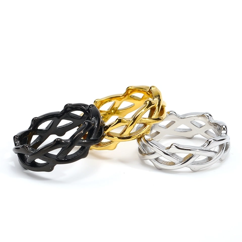 Minimalist Titanium Steel Irregular Cross Ring For Women Men Thorn Weave Hollow Out Statement Band Fashion Jewelry Accessory