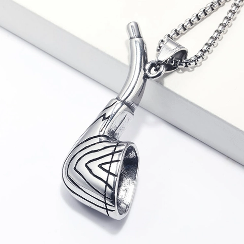 Retro Punk Stainless Steel Tobacco Pipe Golf Club Pendant Necklace For Men Vintage Polished Steel Gold Jewelry Hip Hop Accessories