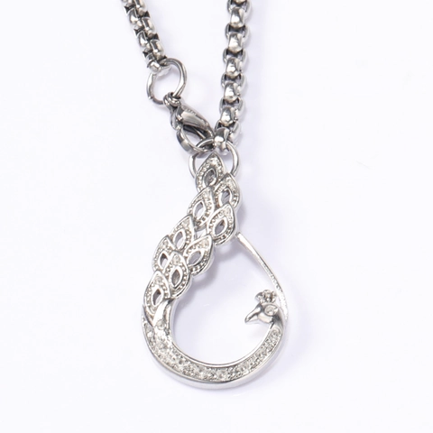 Fashion Peacock Phoenix Stainless Steel Pendant Necklace Rhinestone Inlaid Hollow Animal Jewelry For Women Daily Party Accessory