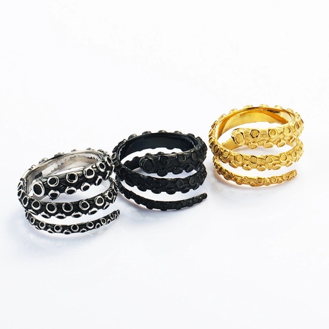 Anello Gotico in Acciaio al Titanio a Forma di Tentacolo di Polpo Punk Vintage Biomorfo in Acciaio Inossidabile per Uomo Donna
