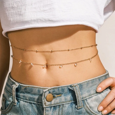 Catena da Vita in Lega di Zinco a Doppio Strato Trendy Con Ciondolo a Nappina in Strass Gioielli per il Corpo per Donna Regalo