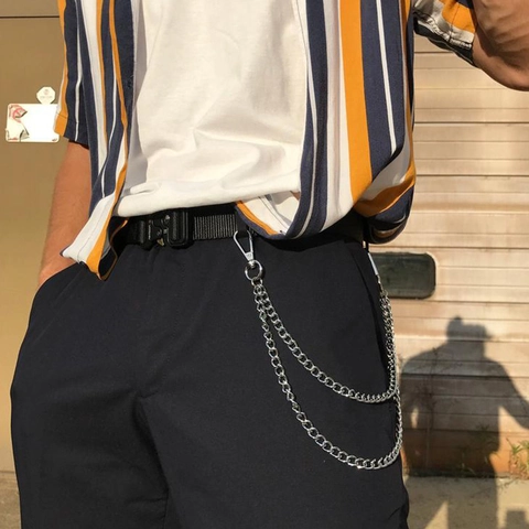 Catena per Pantaloni Doppio Strato Punk Hip Hop in Lega di Zinco Argento Catena per Jeans Portafoglio Accessorio Streetwear Uomo Donna