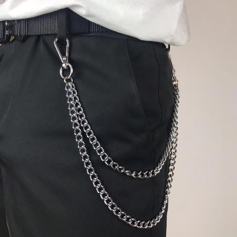 Catena per Pantaloni Doppio Strato Punk Hip Hop in Lega di Zinco Argento Catena per Jeans Portafoglio Accessorio Streetwear Uomo Donna