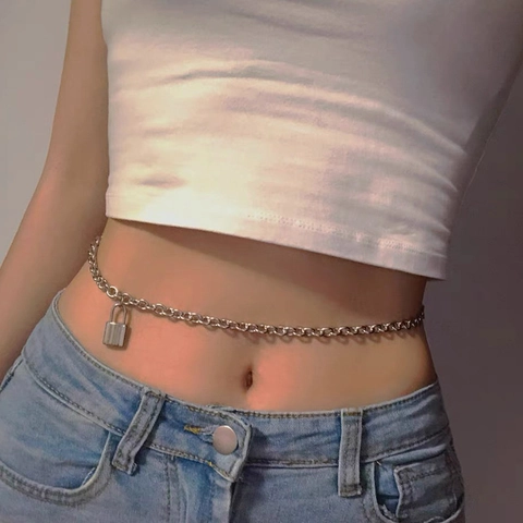 Cinturón de Cadena de Cintura de Metal Punk para Mujer Con Colgante de Candado Ajustable Joyería de Cadena de Cuerpo Hip Hop para Jeans Vestidos