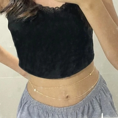 Cadena de Cintura Sexy de Doble Capa para Mujer Oro Plata Perla Artificial Sintética Colgante Corazón Cadena de Cuerpo Ajustable Verano