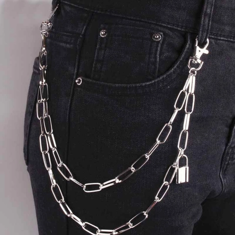 Catena per Pantaloni in Metallo a Più Strati Retro Punk per Uomo Donna Con Ciondolo a Lucchetto Streetwear Hip Hop Lega