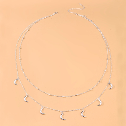 Boho Vintage Zinklegierung Doppellagig Taillenkette Halbmond Anhänger Metallperle Bauchkette Für Damen Körper Schmuck