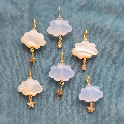 Edelstahl Bunte Wolke Anhänger Strass Stern Blitz DIY Schmuck Zubehör Gold Vergoldet Für Halskette Damen Vintage Anhänger