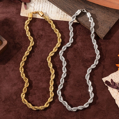 18K Gold Plated Stainless Steel Rope Chain Necklace For Men Women Thick Twist Link Chain Fashion Jewelry Accessory Gift