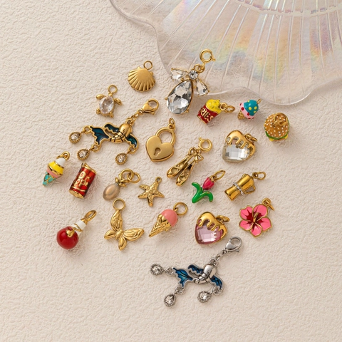DIY Κοσμήματα Κατασκευή Charms Ανοξείδωτο Ατσάλι Επιχρυσωμένο 18K Καρδιά Παγωτό Κουτάκι Σμάλτο Μενταγιόν Στρας Αξεσουάρ