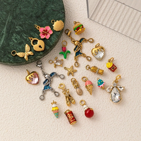 DIY Κοσμήματα Κατασκευή Charms Ανοξείδωτο Ατσάλι Επιχρυσωμένο 18K Καρδιά Παγωτό Κουτάκι Σμάλτο Μενταγιόν Στρας Αξεσουάρ