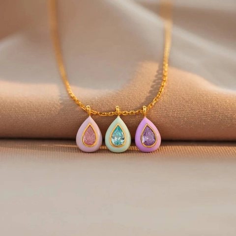 18K Gold Plated Stainless Steel 12 Month Birthstone Necklace Birth Month Flower Pendant Elegant Jewelry Birthday Gift For Women