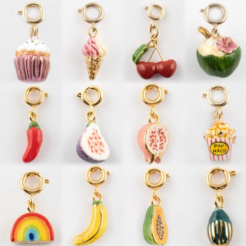 Edelstahl 18K Vergoldete Frucht Snack Anhänger Halskette Emaille Popcorn Erdbeere Kirsche Eis Lebensmittel Schmuck Für Damen