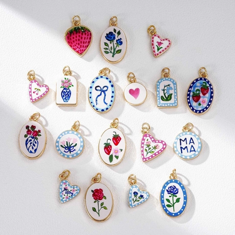 18K Vergoldete Edelstahl Halskette Für Damen DIY Schmuck Geschenk Mit Emaille Erdbeere Blume Mom Herz Anhänger Büroklammer Kette Halskette