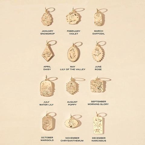 Collana con Ciondolo Fiore di Nascita in Acciaio Inossidabile Placcato Oro 18K Fiori 12 Mesi in Rilievo Gioielli Fai da Te Donna