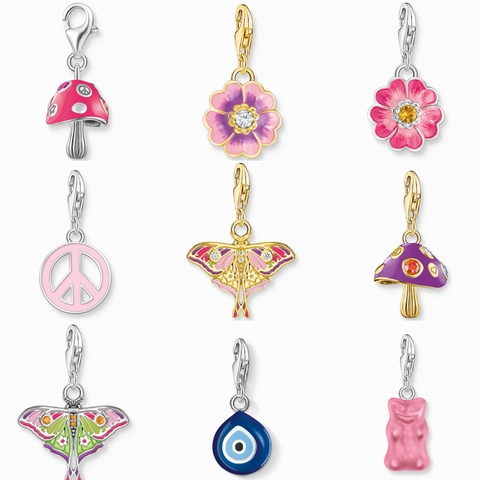 Stainless Steel Mushroom Butterfly Pendant Necklace 18K Gold Plated Enamel Rhinestone Charm Jewelry For Women Everyday Wear