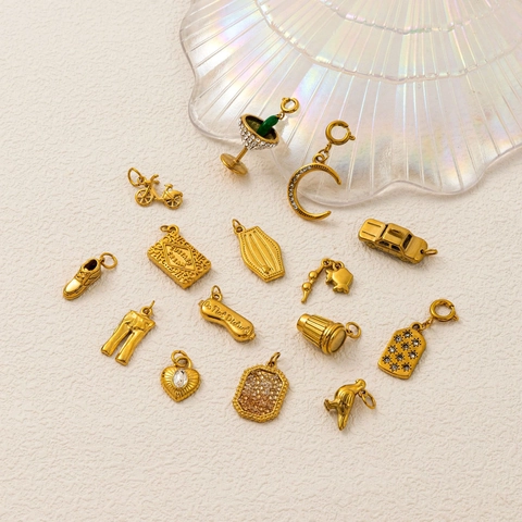 Pendentifs Vintage en Acier Inoxydable Lune Verre à Vin Coeur Plaqués Or 18K Strass Accessoires de Création de Bijoux DIY Collier Femme