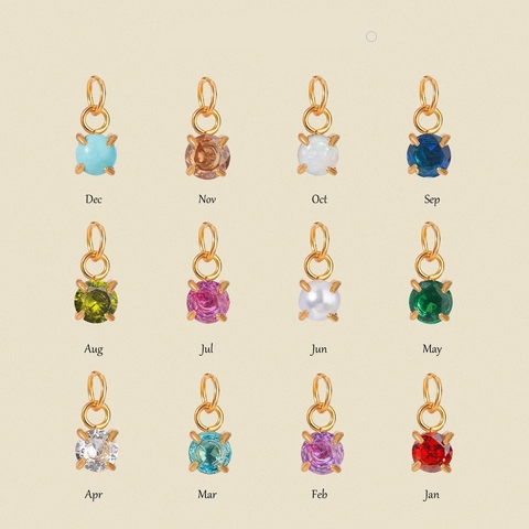 Stainless Steel 12 Months Birthstone Pendant For Women 18K Gold Plated Round Rhinestone Artificial Pearl Charms Jewelry