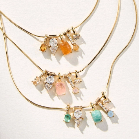 Vintage 14K Vergoldete Kupfer Anhänger Halskette Für Damen Mehrfarbige Strass Edelstein Serie DIY Mode Schmuck Halsketten Geschenk