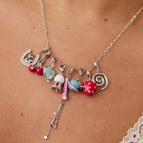 18K Vergoldet Edelstahl Herz Vierblättriges Kleeblatt Kirsche Anhänger Halskette Für Damen Vintage Emaille DIY Schmuck