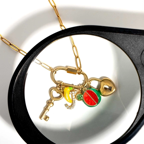 Collana In Acciaio Inossidabile Placcato Oro 18K Zircone DIY Frutta Animale Pendente Moda Stile Spiaggia Gioielli Per Donne