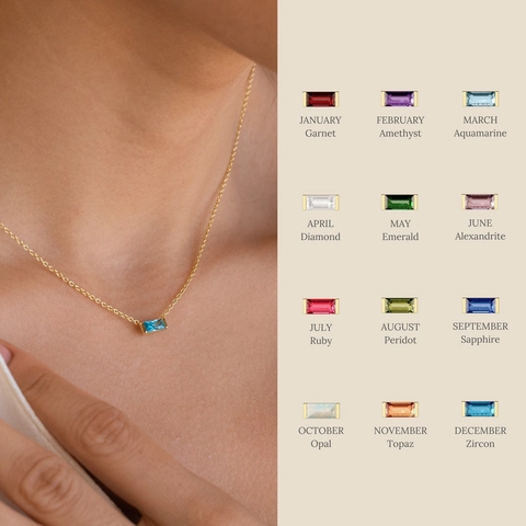 Stainless Steel Rectangle Baguette Zirconia Birthstone Pendant Necklace Gold Plated Geometric Fashion Jewelry For Women Birthday Gift