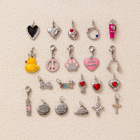 Stainless Steel Pendant Necklace For Women DIY Heart MAMA Duck Cat Paw Enamel Charm Jewelry Gift