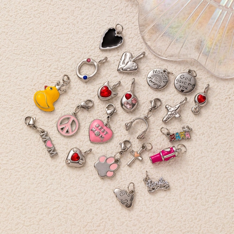 Stainless Steel Pendant Necklace For Women DIY Heart MAMA Duck Cat Paw Enamel Charm Jewelry Gift