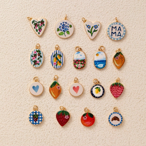 Pastoral Enamel Copper Floral Heart Strawberry Pendant Necklace For Women Summer Sweet Fruit Colorful Drip Oil DIY Jewelry