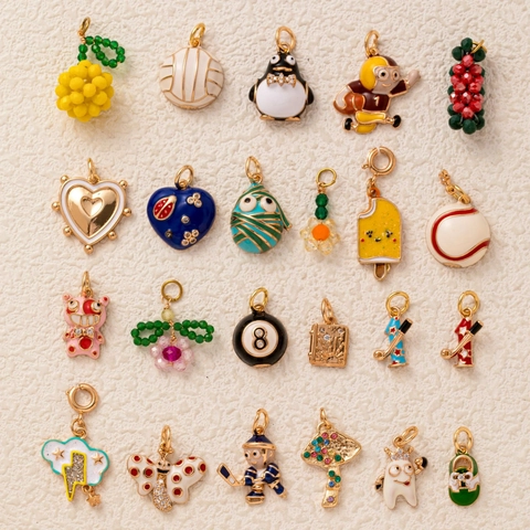 Plaqué Or 18K Cuivre Émail Manchot Citron Baseball Charms Collier Chaîne en Acier Inoxydable Strass DIY Fabrication de Bijoux Pendentifs