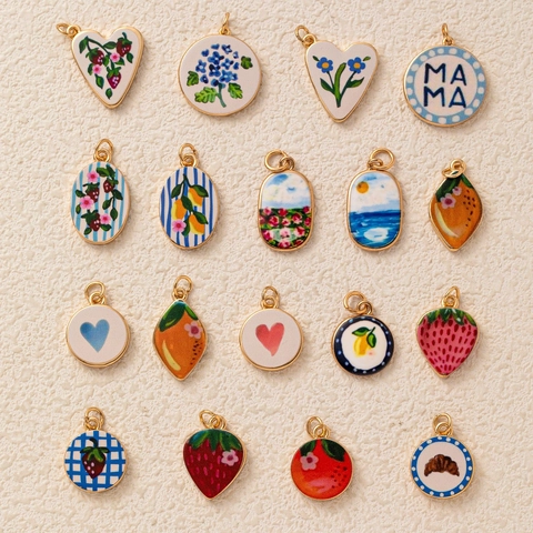 DIY Gold Plated Copper Enamel Charms For Jewelry Making Summer Floral Heart Fruit Pendants For Necklaces Women Jewelry Accessories
