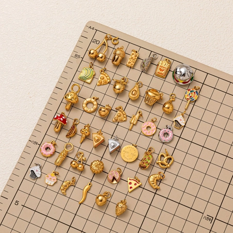 Stainless Steel 18K Gold Plated Enamel Food Charms DIY Pizza Cake Ice Cream Mushroom Pendants For Jewelry Making Accessories