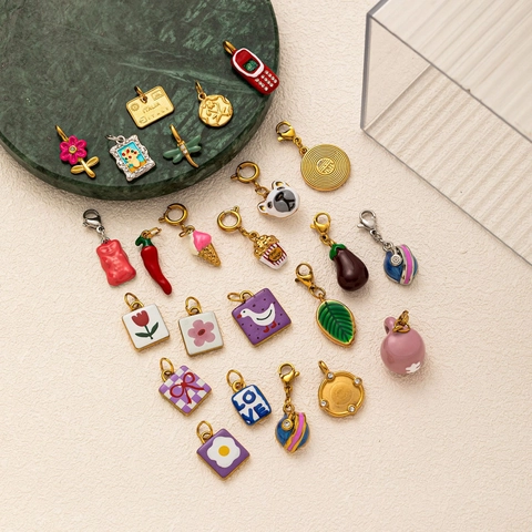 Stainless Steel DIY Charms Enamel Pendants For Necklace Bracelet Jewelry Making Planet Flower Animal Rhinestone Electroplated Accessory