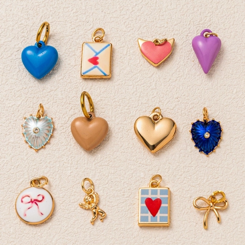 Edelstahl Emaille Herz Schleife Engel Anhänger Halskette Vergoldet Bunt Strass Brief Liebe Herz Schmuck Für Damen Mädchen