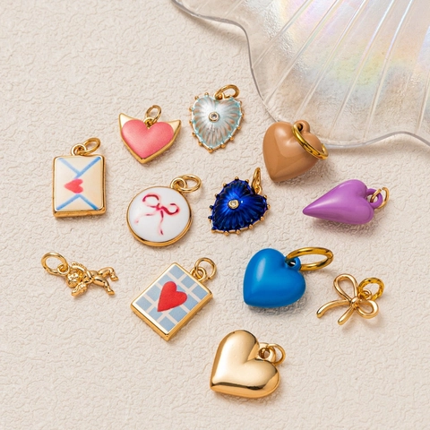 Edelstahl Emaille Herz Schleife Engel Anhänger Halskette Vergoldet Bunt Strass Brief Liebe Herz Schmuck Für Damen Mädchen