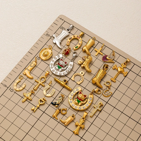 Roestvrij Stalen Kruis Cowboylaars Hoefijzer Hanger Ketting Voor Dames Heren Goud Zilver Strass Ingelegd Westerse Mode Sieraden