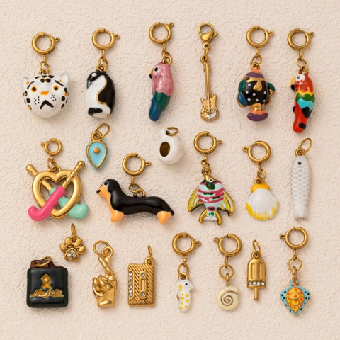 Stainless Steel Enamel Animal Charm Pendant For DIY Jewelry Making Retro Cat Dog Turtle Fish Guitar Parrot Pendant Charm