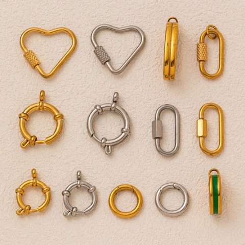 Retro Stainless Steel Eighteen Karat Gold Plated DIY Jewelry Connectors Sailor Clasp Heart Carabiner Link Pendant Necklace Bracelet Chain Accessories For Women