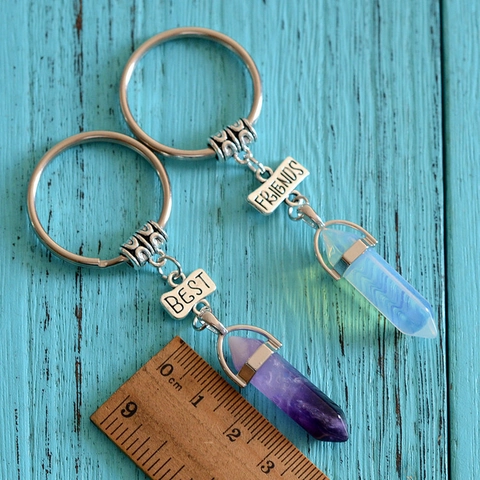 Best Friends Kristall Sechseckige Schlüsselanhänger Zinklegierung Amethyst Opal Anhänger Freundschaft Schmuck Tasche Zubehör