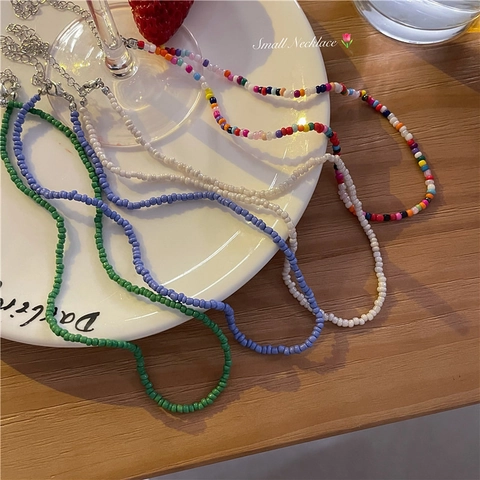Zoete Zomer Kleurrijke Kralen Choker Ketting Voor Vrouwen Zinklegering Glas Glasparels Korte Halsketting Dagelijkse Sieraden