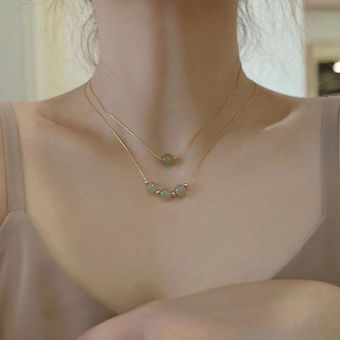 Collier Pendentif De Style Chinois Pour Femmes Chaîne Dorée Élégante Avec Perles Vertes Bijoux Vintage Cadeau Pour Petite Amie