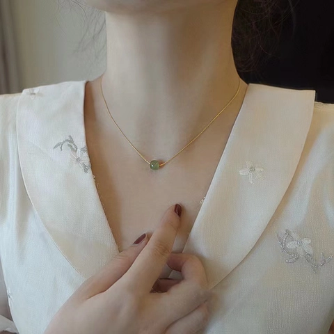 Collier Pendentif De Style Chinois Pour Femmes Chaîne Dorée Élégante Avec Perles Vertes Bijoux Vintage Cadeau Pour Petite Amie