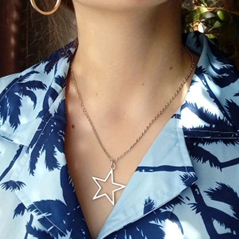 Simple Hollow Star Pendant Necklace Vintage Zinc Alloy Pentagram Drop Earrings Set Women Jewelry Valentine Day Gift