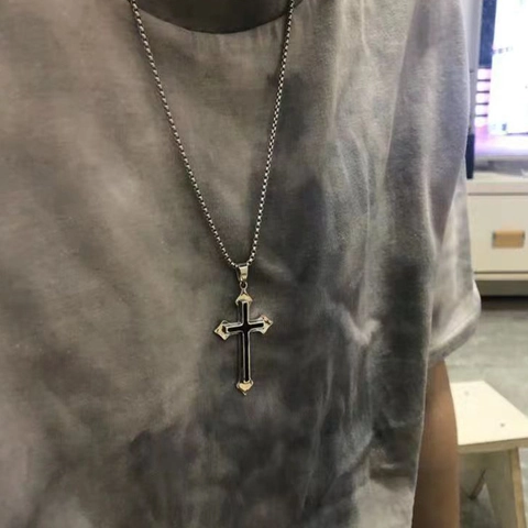 Vintage Punk Gothic Cross Pendant Necklace Stainless Steel Titanium Steel Chain Hip Hop Silver Jewelry For Men Women