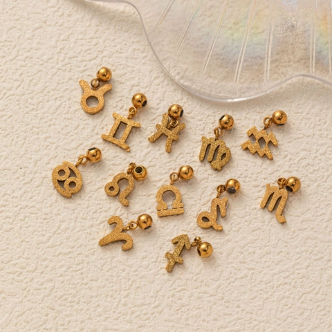 Stainless Steel Twelve Zodiac Sign Pendants For Jewelry Making 18K Gold Plated Matte Frosted Astrology Charms For DIY Necklace Bracelet Accessory