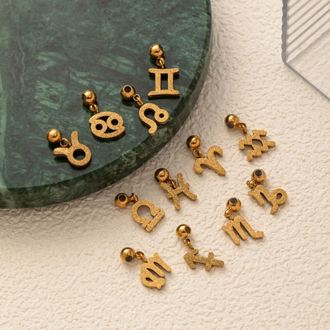 Stainless Steel Twelve Zodiac Sign Pendants For Jewelry Making 18K Gold Plated Matte Frosted Astrology Charms For DIY Necklace Bracelet Accessory