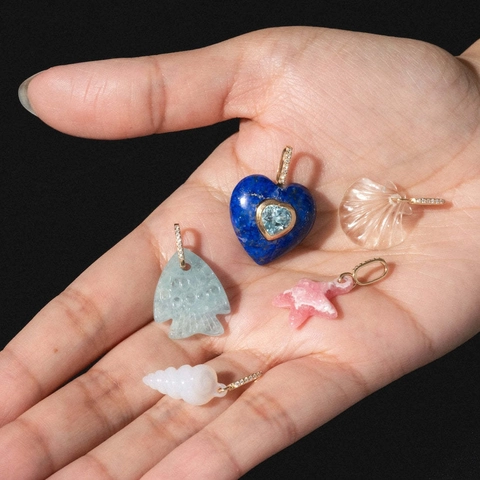Dopamine Color Ocean Series Fish Shell Starfish Pendants Copper Rhinestone Heart Charms For DIY Necklace Jewelry Making